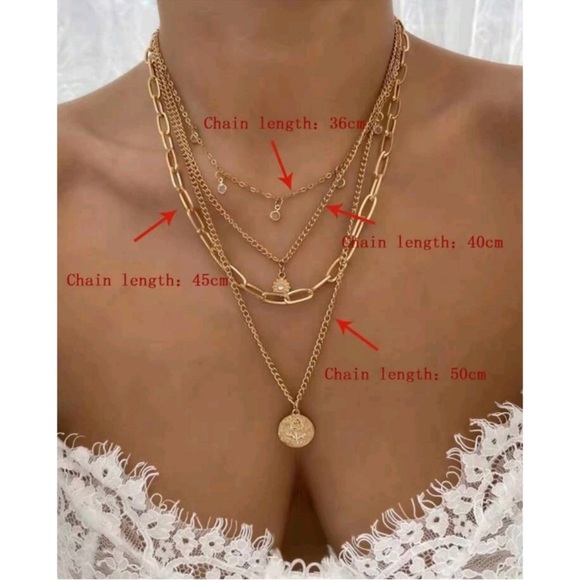 Anthropologie Monica Layered Trendy Charm & Paperclip Gold Necklace - Picture 3 of 3